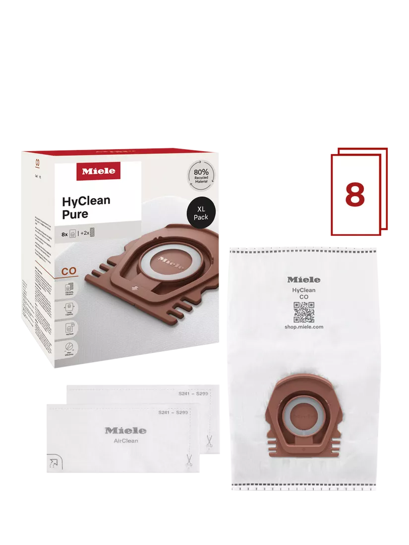 Miele HyClean Pure CO vacuum bags pack of 8, imported from the UK