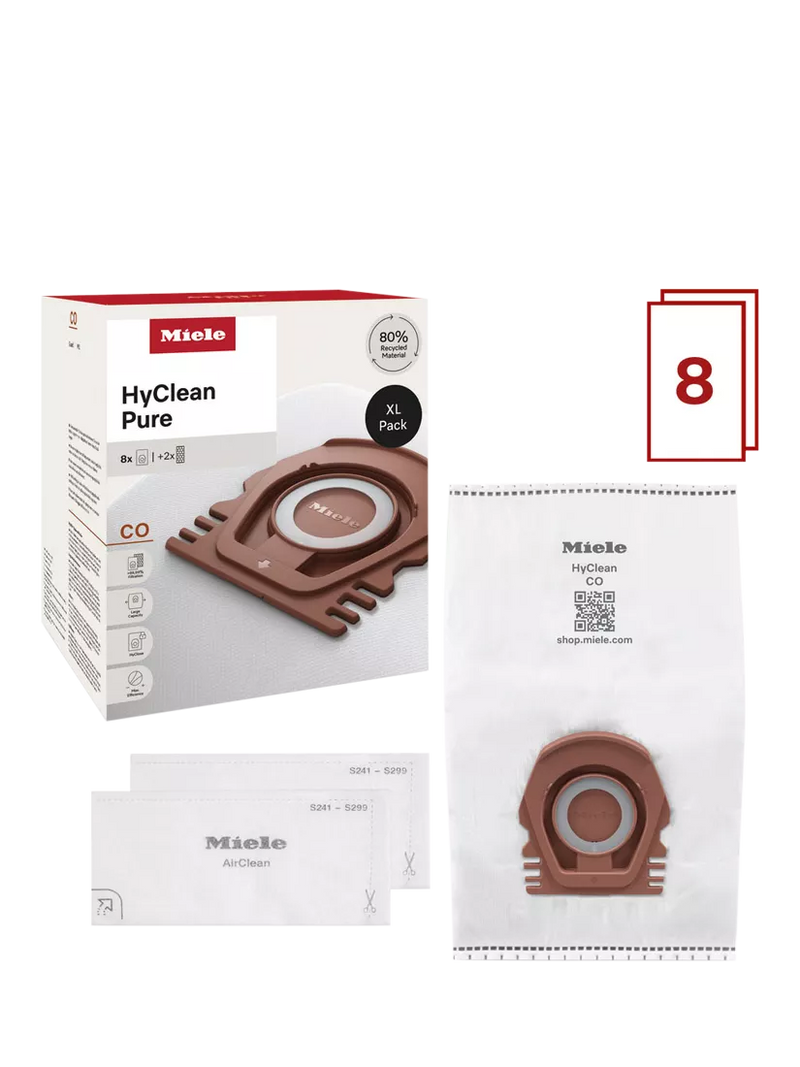 Miele HyClean Pure CO vacuum bags pack of 8, imported from the UK