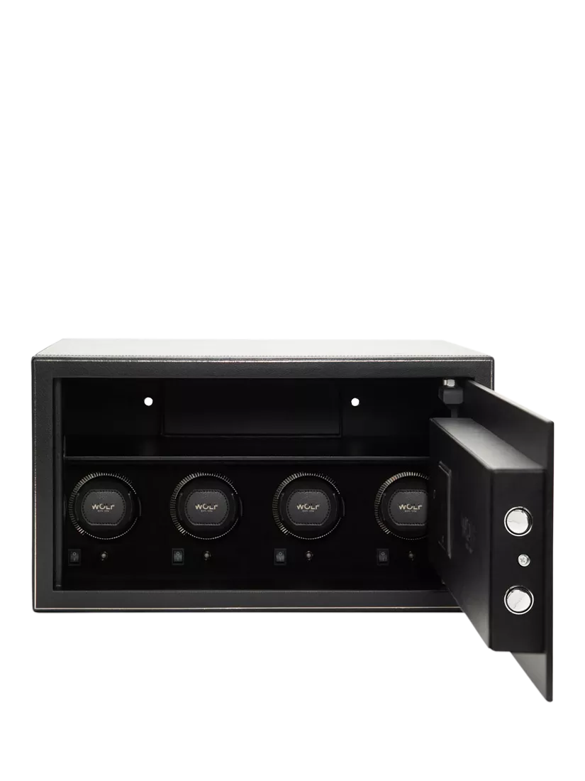 WOLF vegan leather watch winder and safe 4 module black - British product