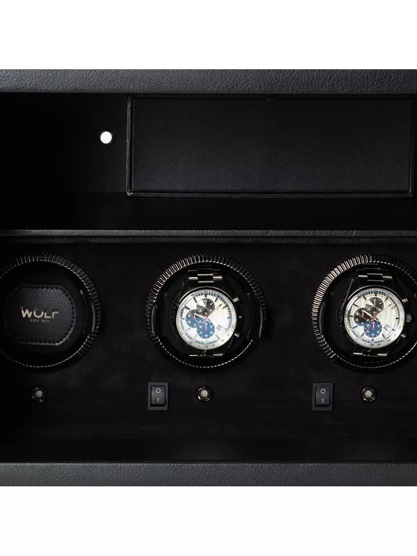 WOLF vegan leather watch winder and safe 4 module black - British product