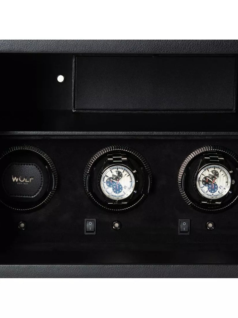WOLF vegan leather watch winder and safe 4 module black - British product