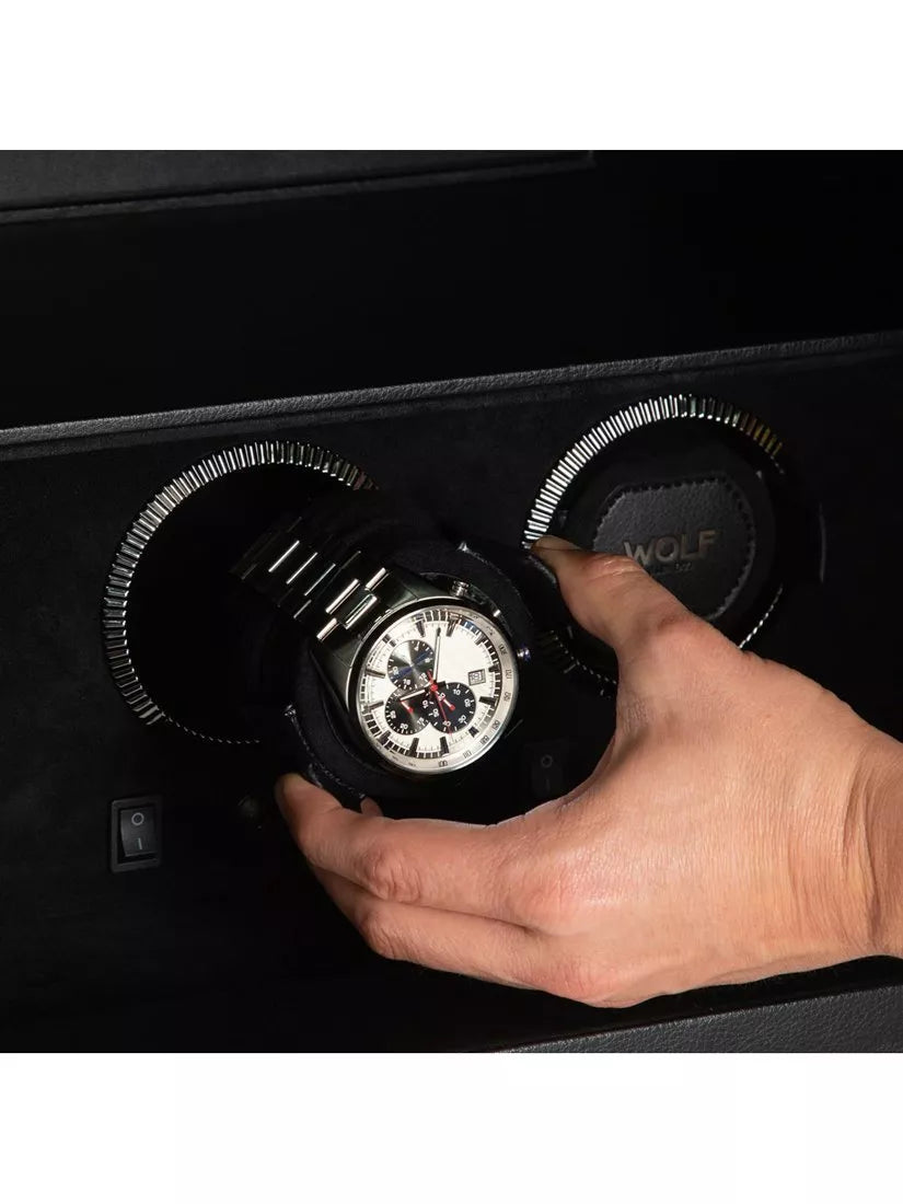 WOLF vegan leather watch winder and safe 4 module black - British product
