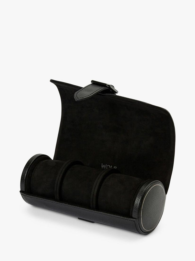 WOLF triple watch roll pebble grain leather (British brand)