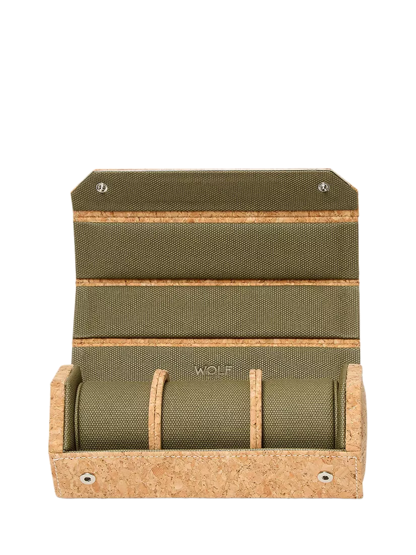 WOLF natural cork triple hexagonal watch roll - British product