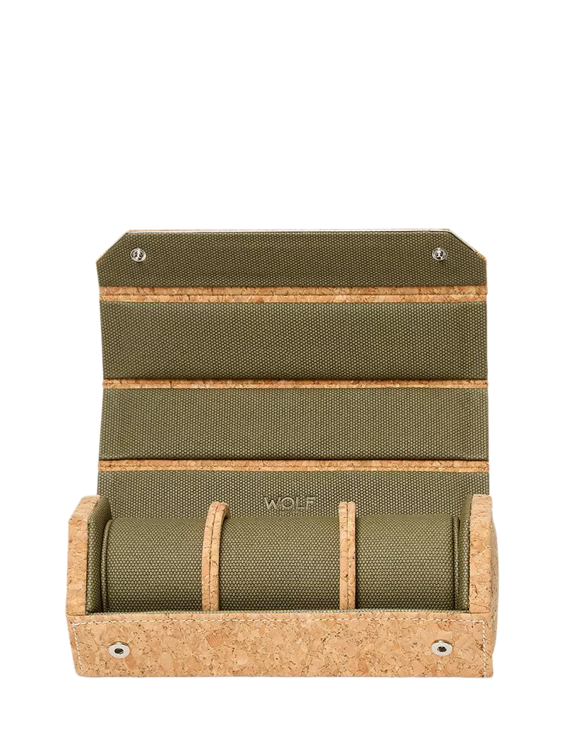 WOLF natural cork triple hexagonal watch roll - British product