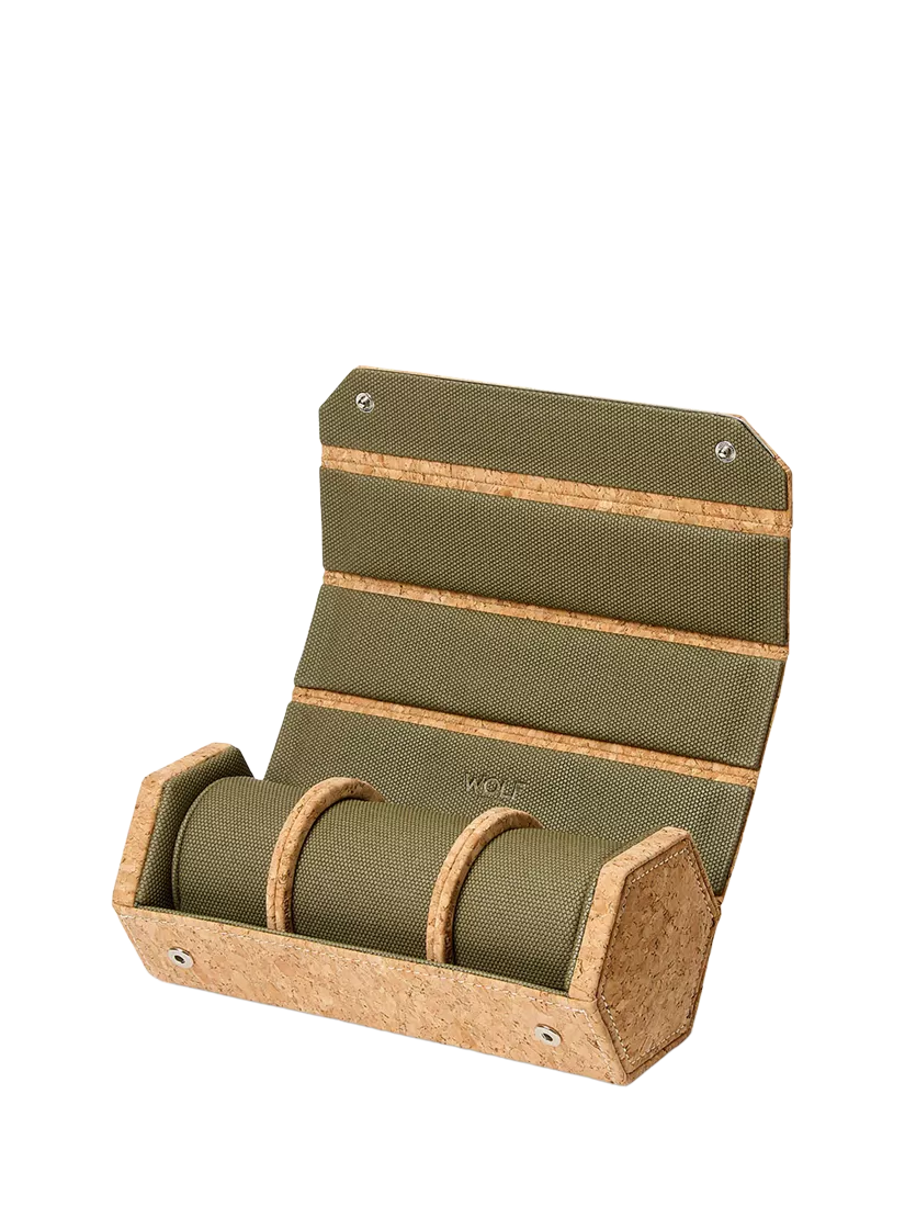 WOLF natural cork triple hexagonal watch roll - British product