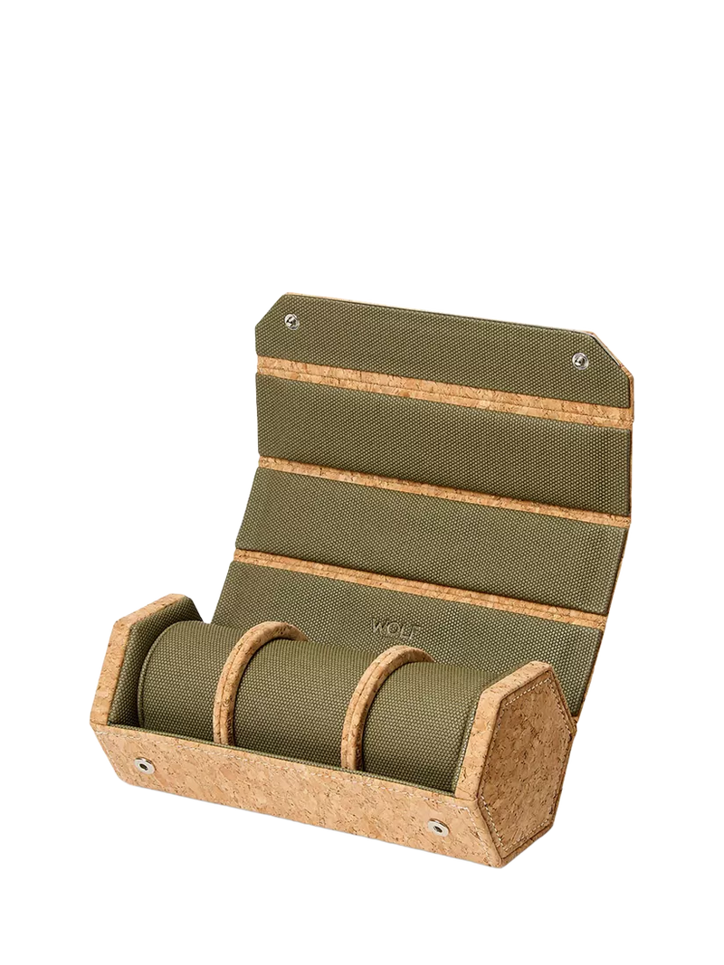 WOLF natural cork triple hexagonal watch roll - British product