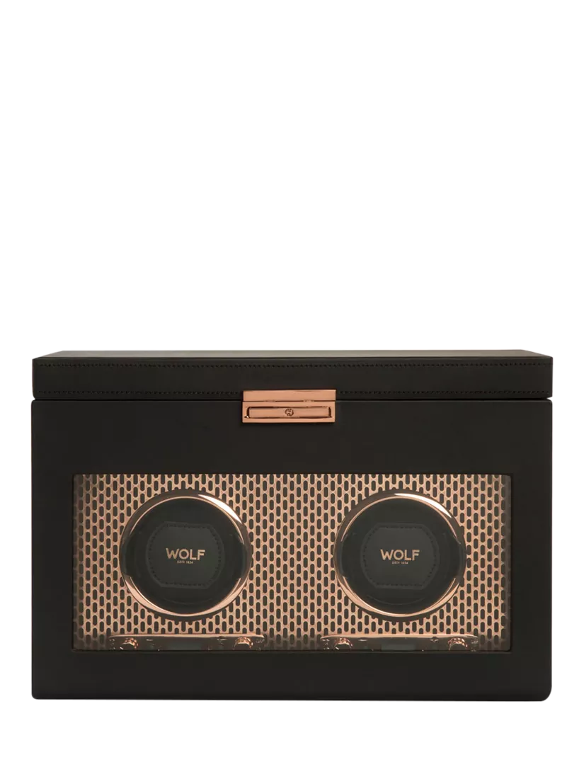 WOLF vegan leather 2-module watch winder with storage, imported from the UK