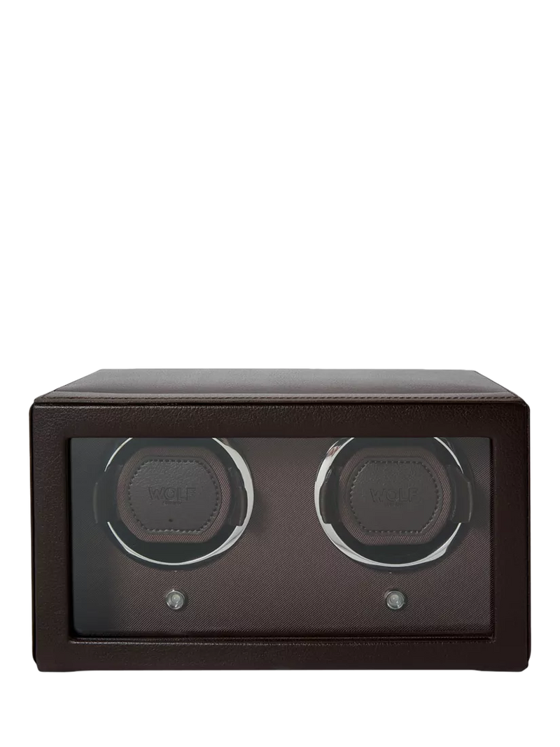 WOLF Cub Vegan Leather 2 Module Watch Winder With Cover, Brown