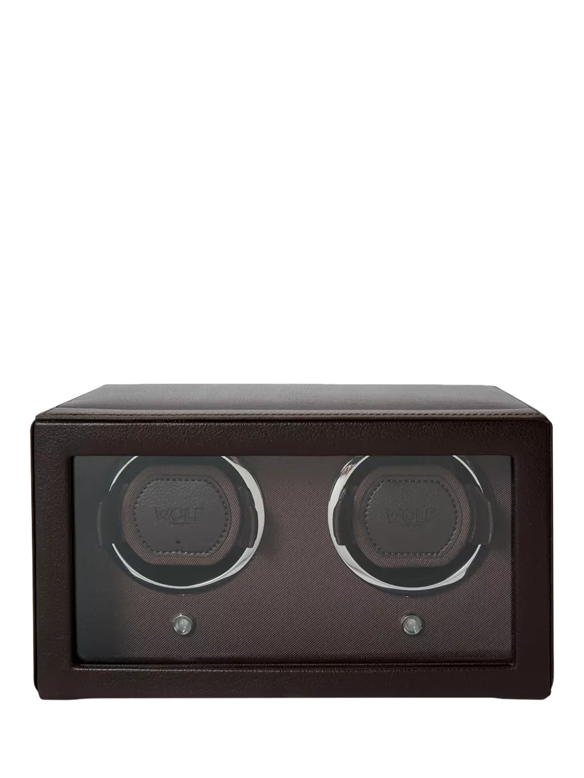 WOLF Cub Vegan Leather 2 Module Watch Winder With Cover, Brown