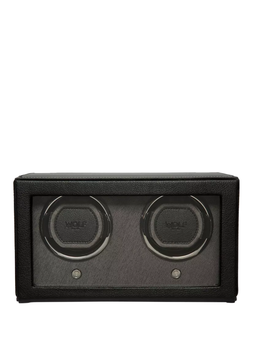 WOLF Cub Vegan Leather 2 Module Watch Winder With Cover, Black