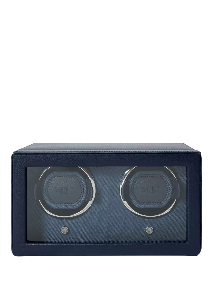 WOLF Cub Vegan Leather 2 Module Watch Winder With Cover, Navy