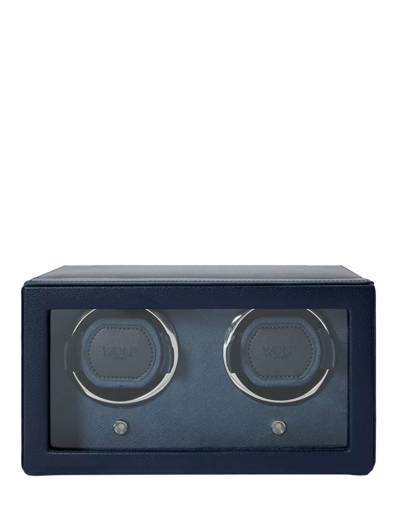 WOLF Cub Vegan Leather 2 Module Watch Winder With Cover, Navy