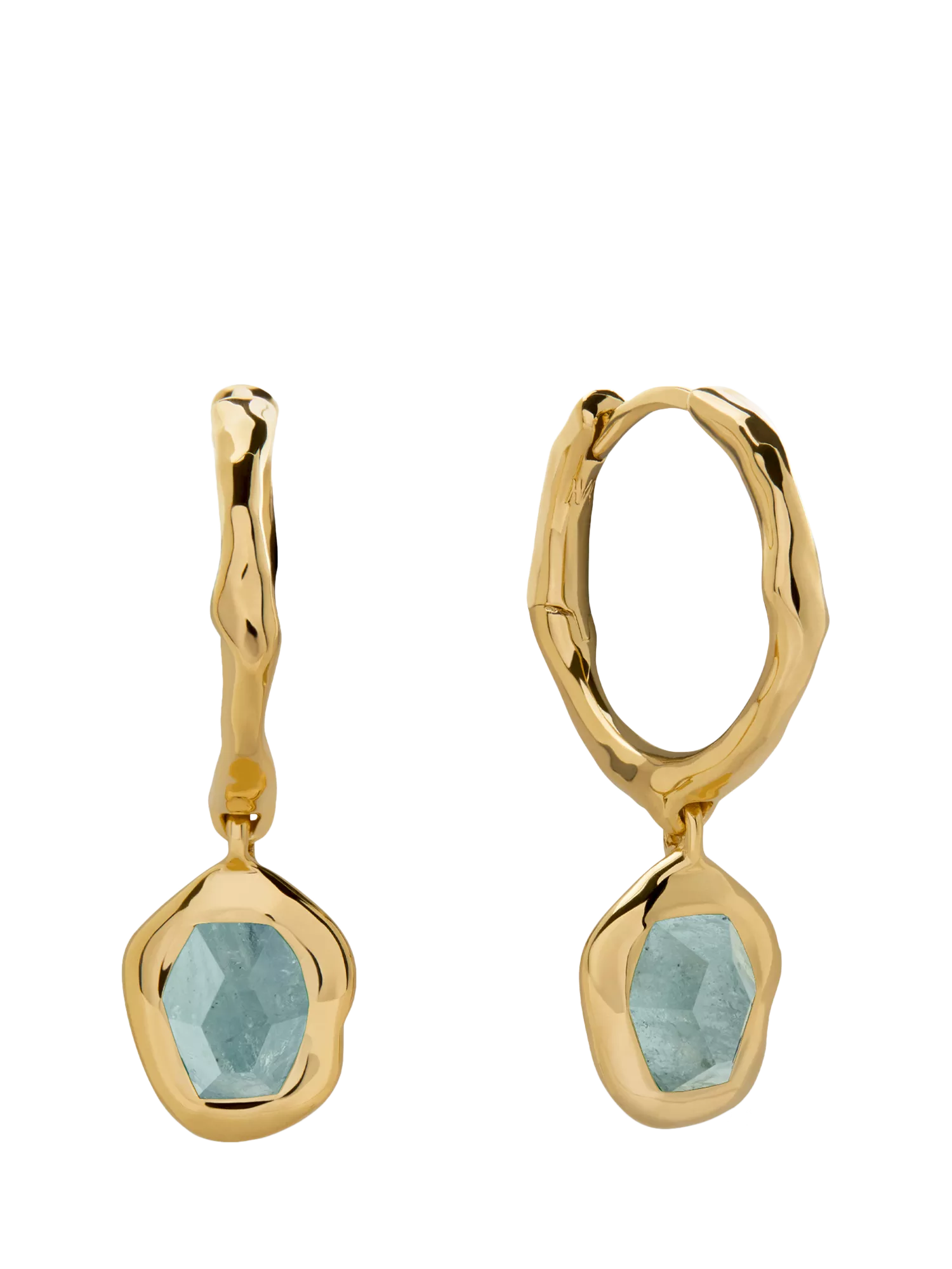 Monica Vinader Odyssey Huggie Earrings 18k gold vermeil aquamarine green onyx - British product