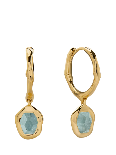 John Lewis Monica Vinader Odyssey Huggie Earrings with Aquamarine and Green Onyx in 18k Gold Vermeil- Buy online at McGrocer