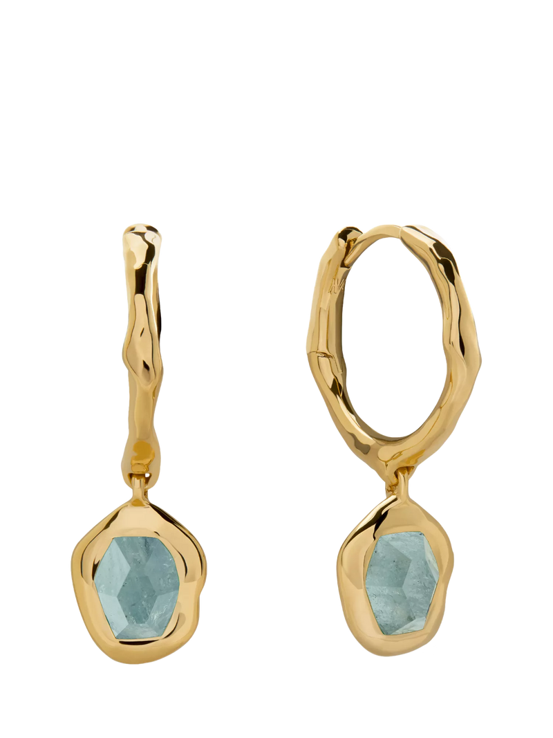 Monica Vinader Odyssey Huggie Earrings 18k gold vermeil aquamarine green onyx - British product