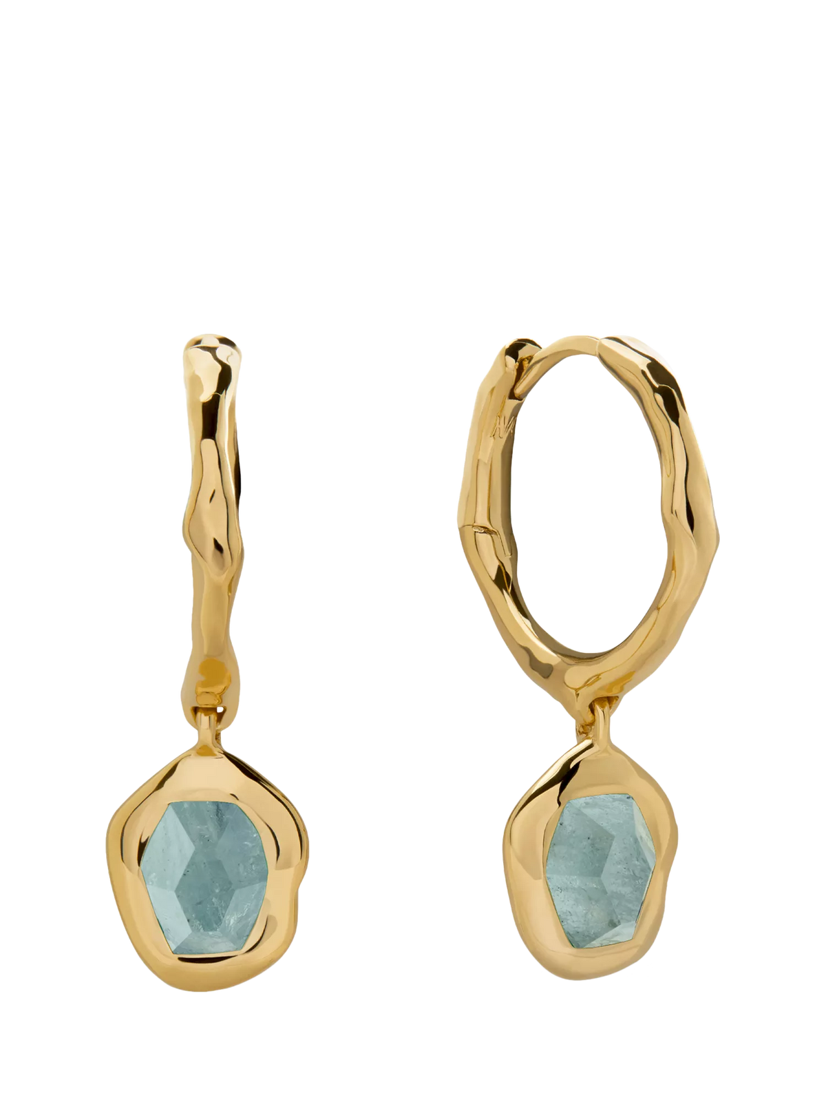 Monica Vinader Odyssey Huggie Earrings 18k gold vermeil aquamarine green onyx - British product