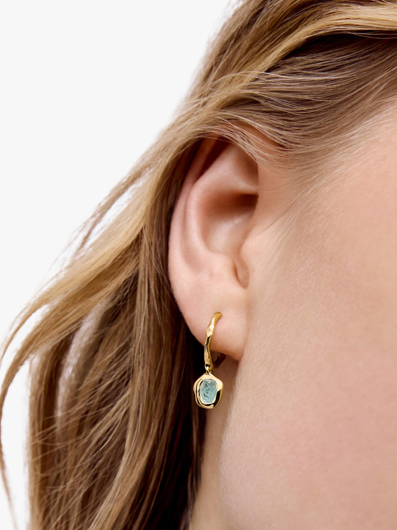 Monica Vinader Odyssey Huggie Earrings 18k gold vermeil aquamarine green onyx - British product