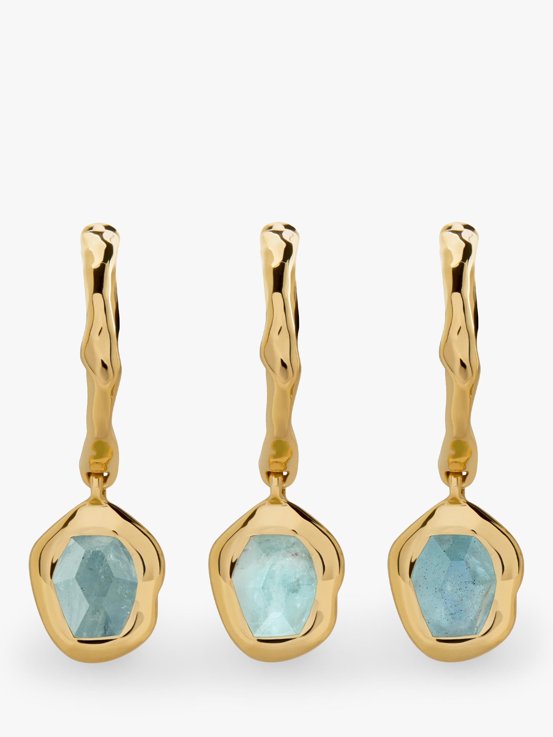 Monica Vinader Odyssey Huggie Earrings 18k gold vermeil aquamarine green onyx - British product