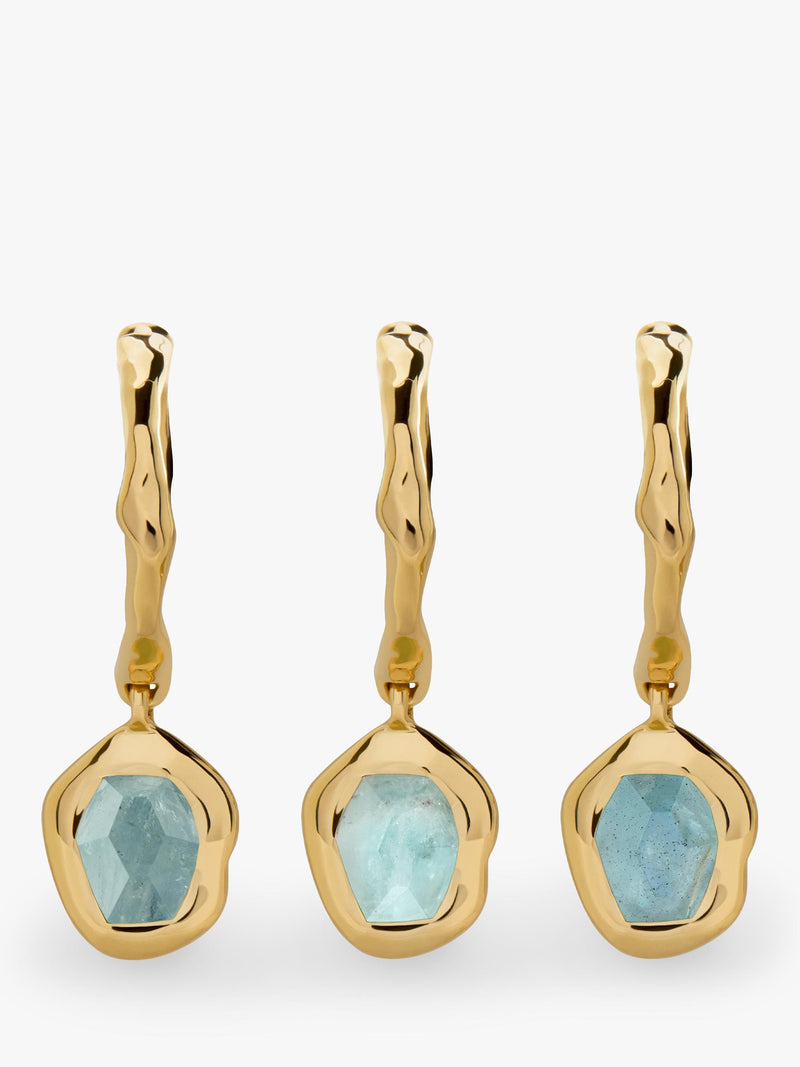 Monica Vinader Odyssey Huggie Earrings 18k gold vermeil aquamarine green onyx - British product