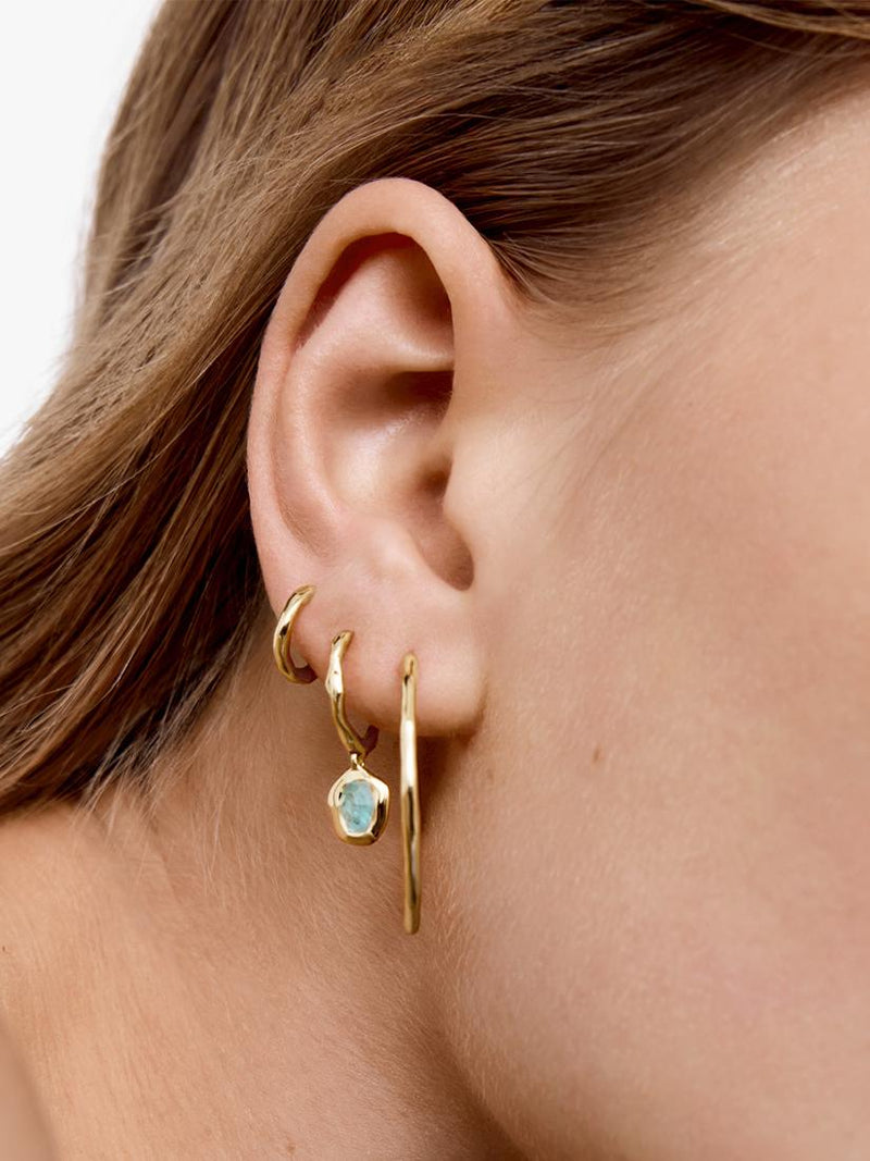 Monica Vinader Odyssey Huggie Earrings 18k gold vermeil aquamarine green onyx - British product