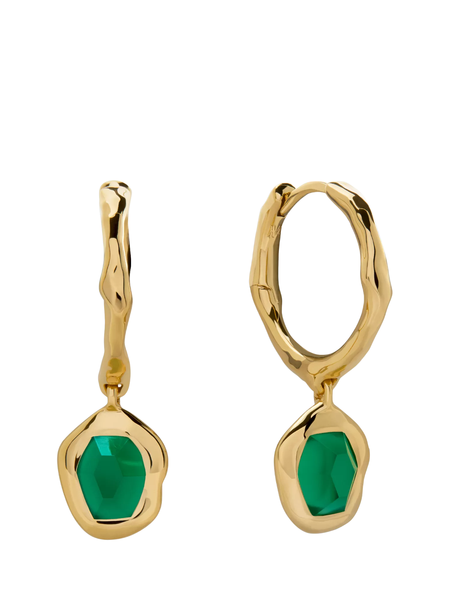 Monica Vinader Odyssey Huggie Earrings with Aquamarine and Green Onyx in 18k Gold Vermeil