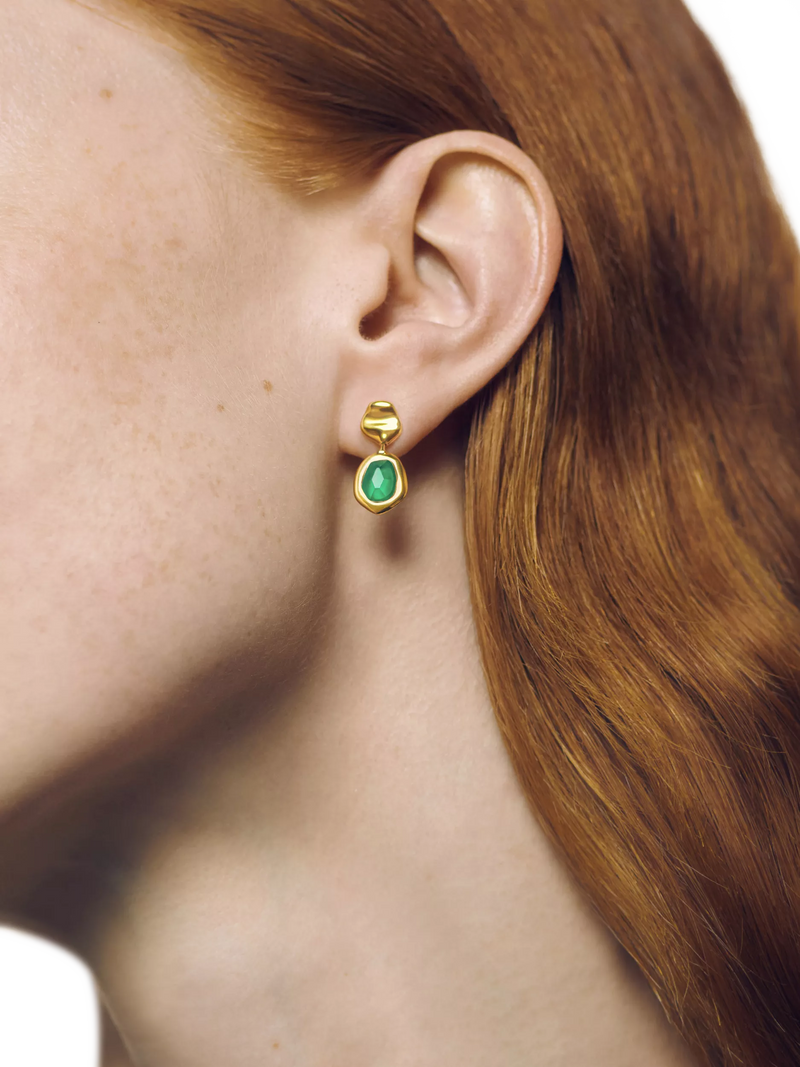 Monica Vinader small drop earrings green onyx gold - British product