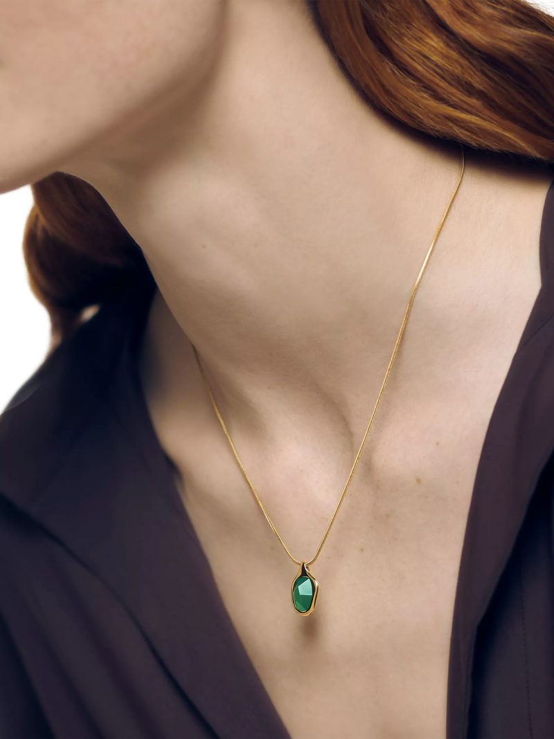 Monica Vinader green onyx snake chain necklace gold vermeil, UK version