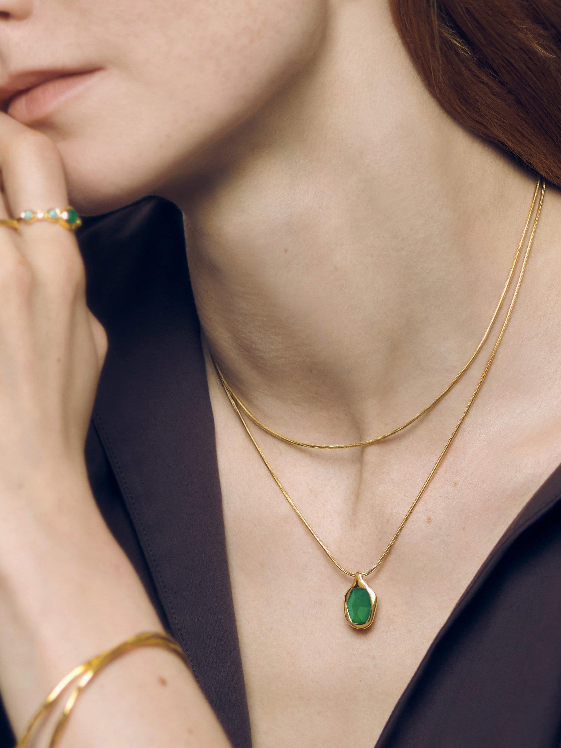 Monica Vinader green onyx snake chain necklace gold vermeil, UK version