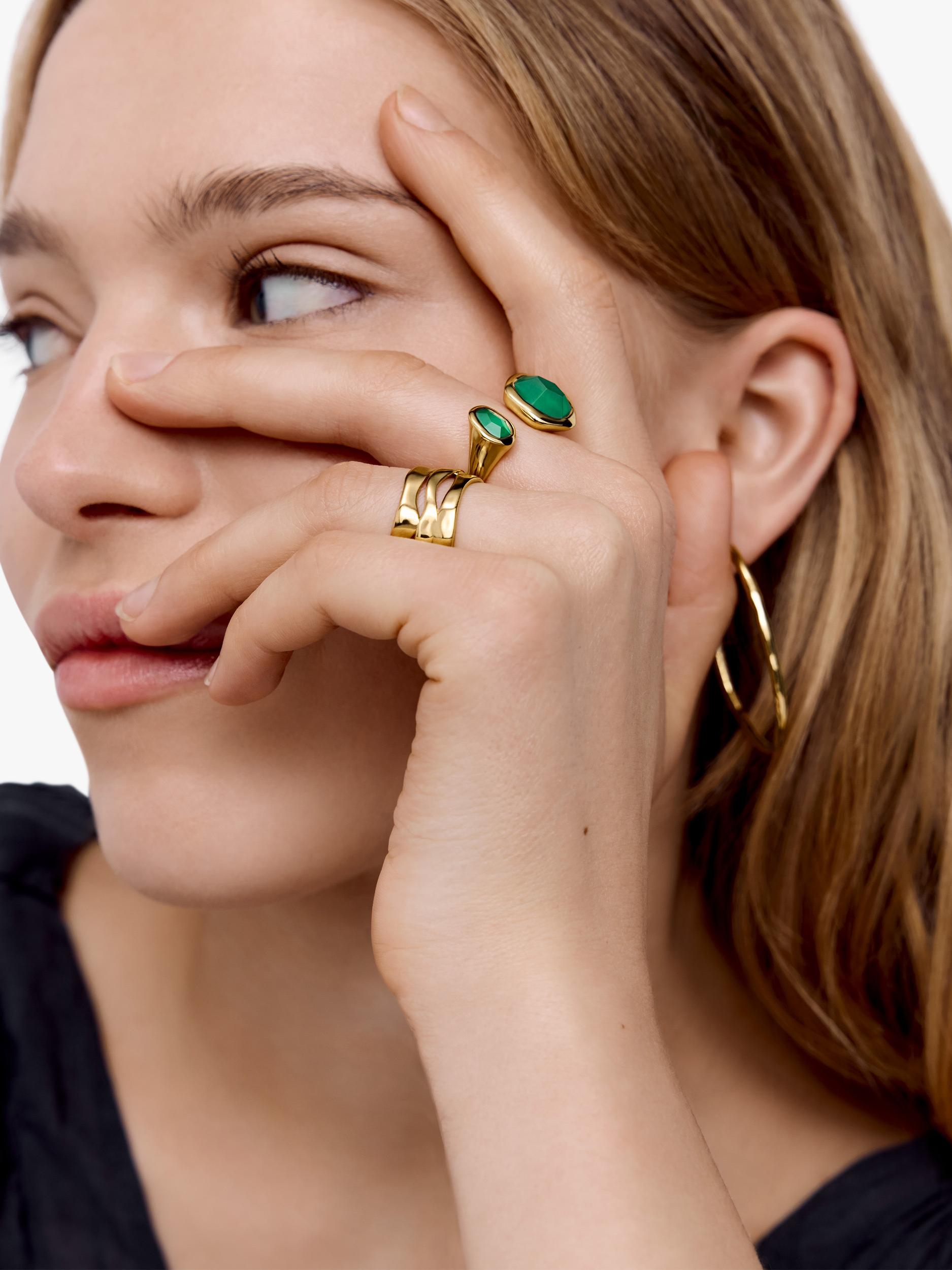 Monica Vinader green onyx open ring in gold vermeil (British brand)