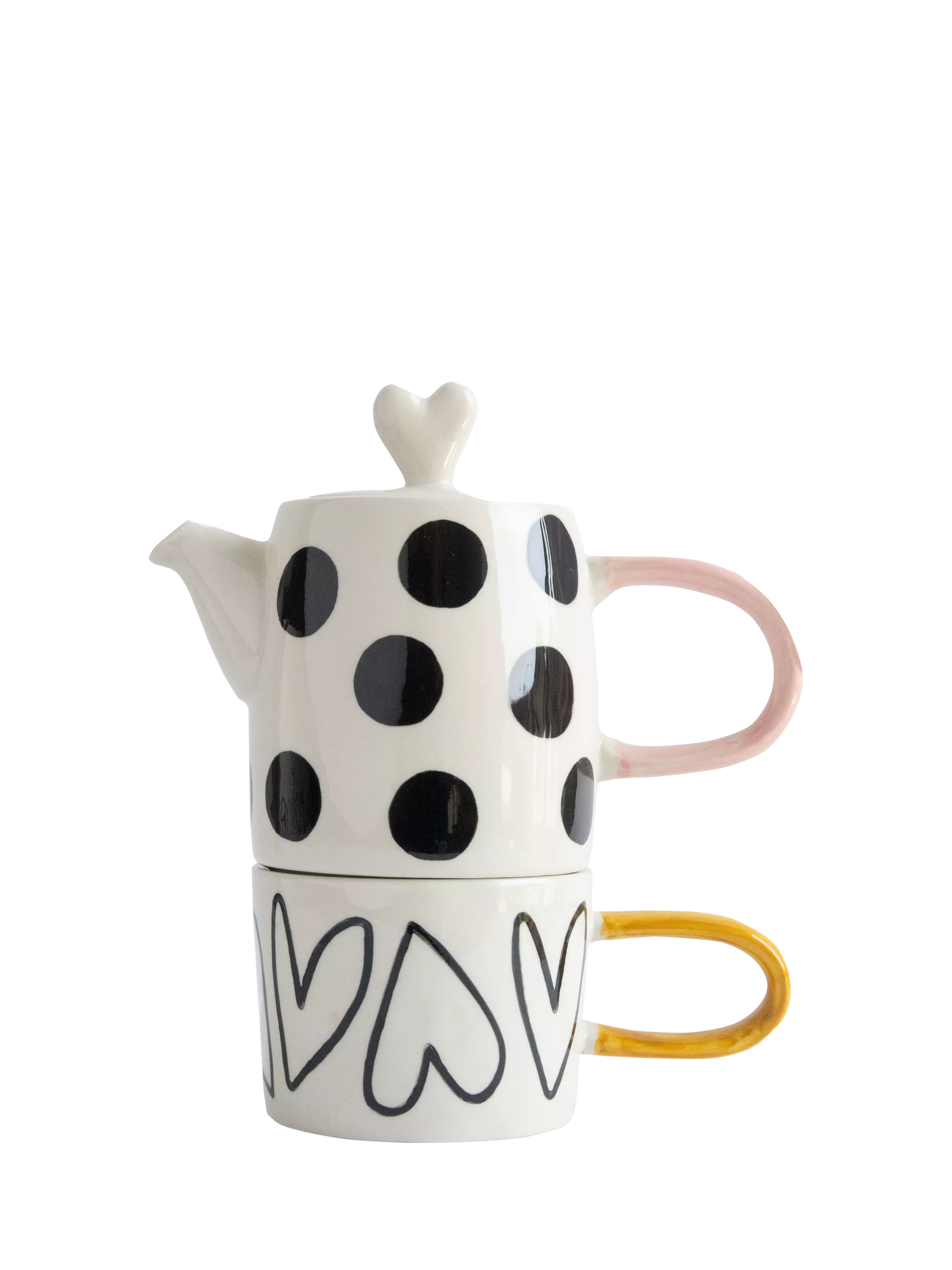 Caroline Gardner spot heart teapot cup set, UK version