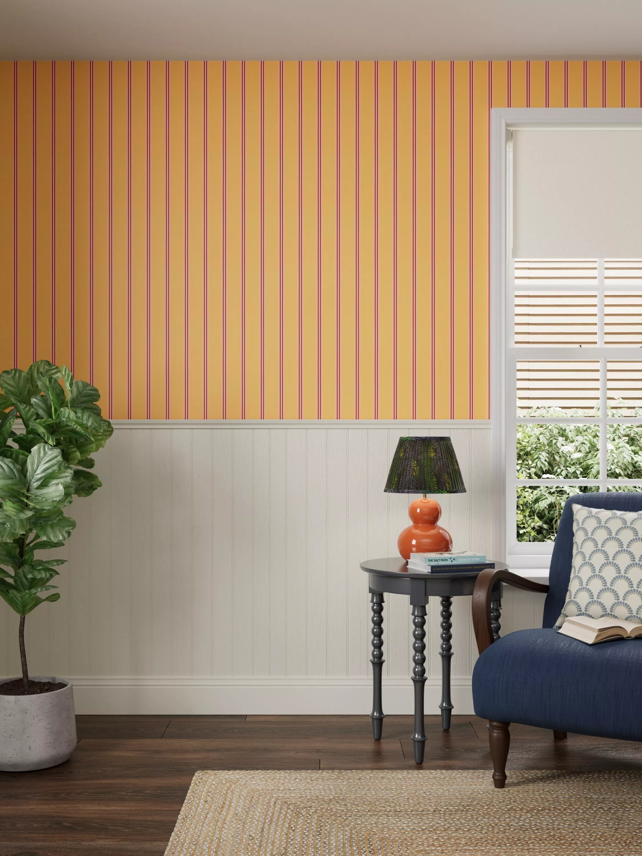 John Lewis x Sanderson Arbre Stripe Wallpaper, Ochre/Raspberry