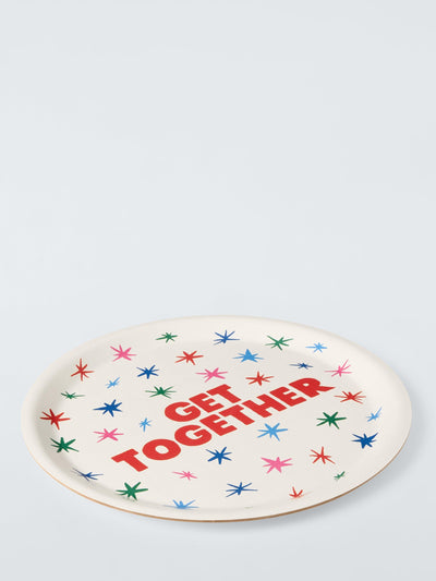 Plateau rond de fête avec étoiles colorées, 37 cm