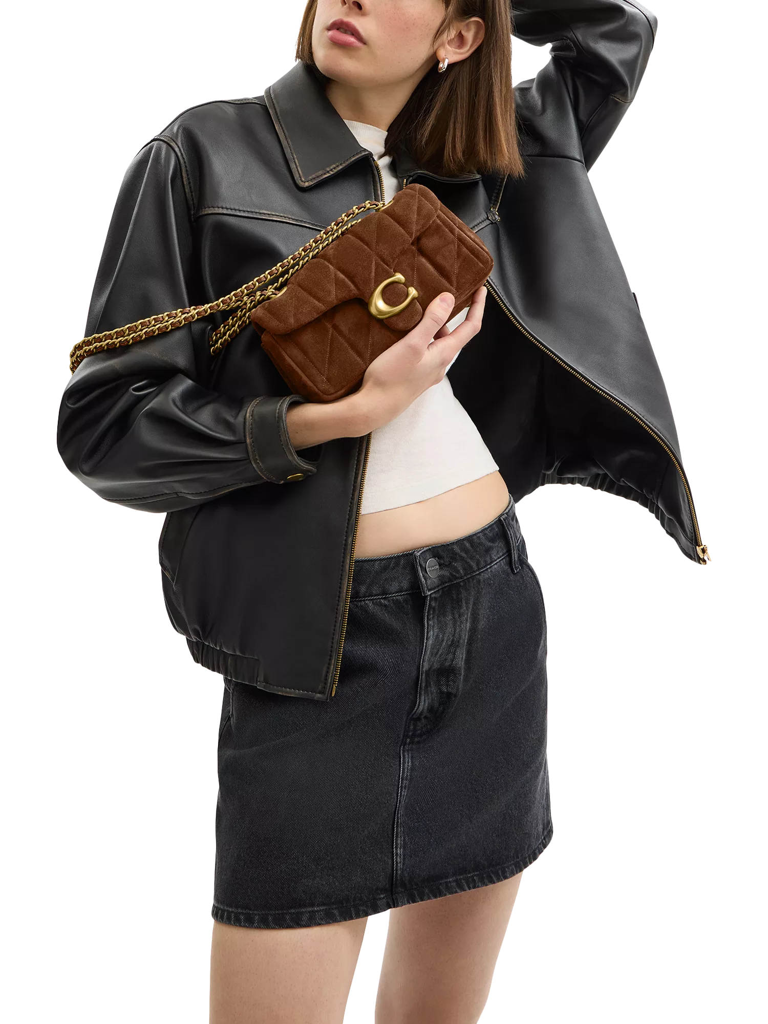 Coach Tabby 20 quilted suede shoulder bag brown, imported from the UK