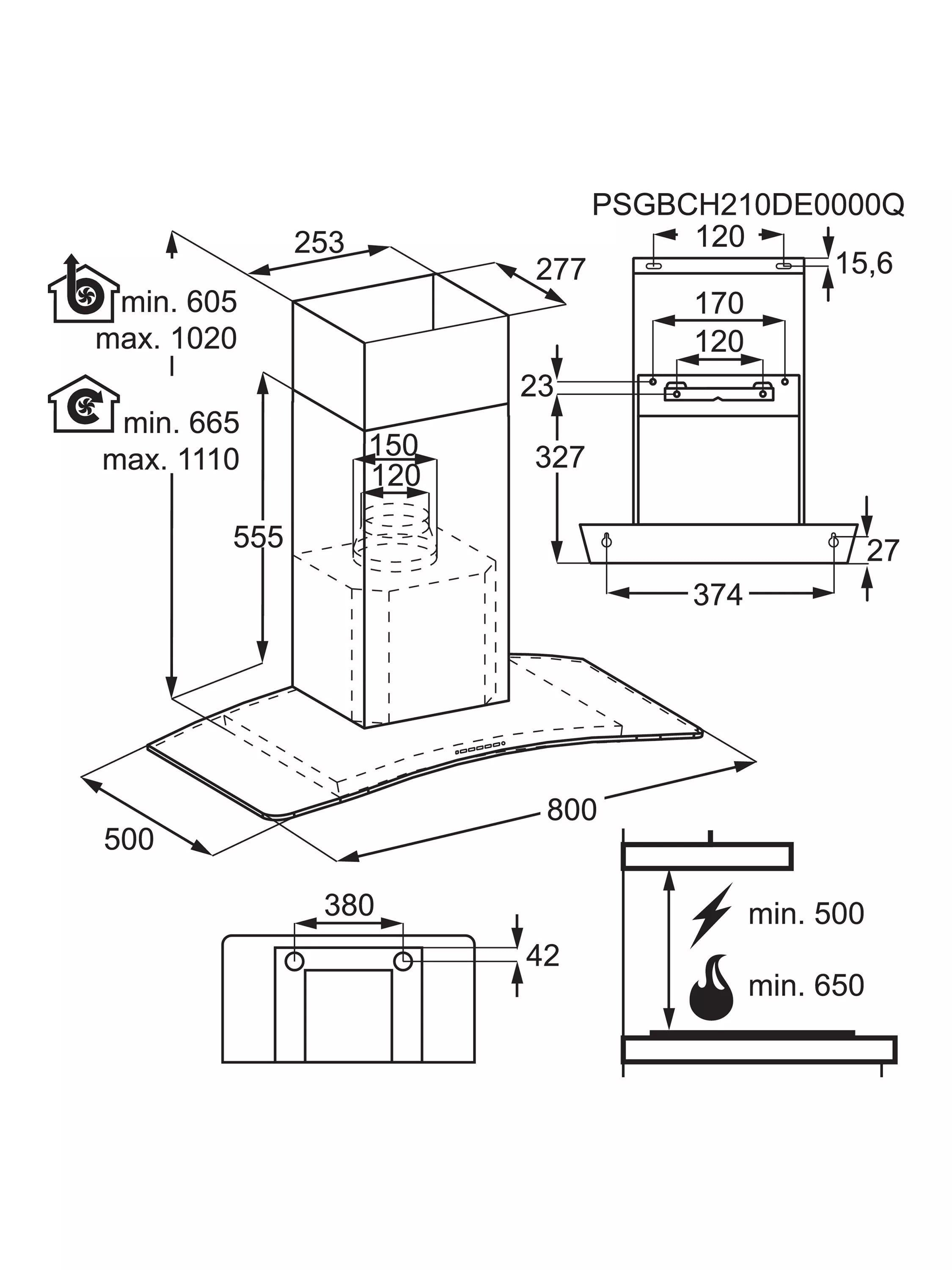 AEG chimney cooker hood DTX3840B, imported from the UK