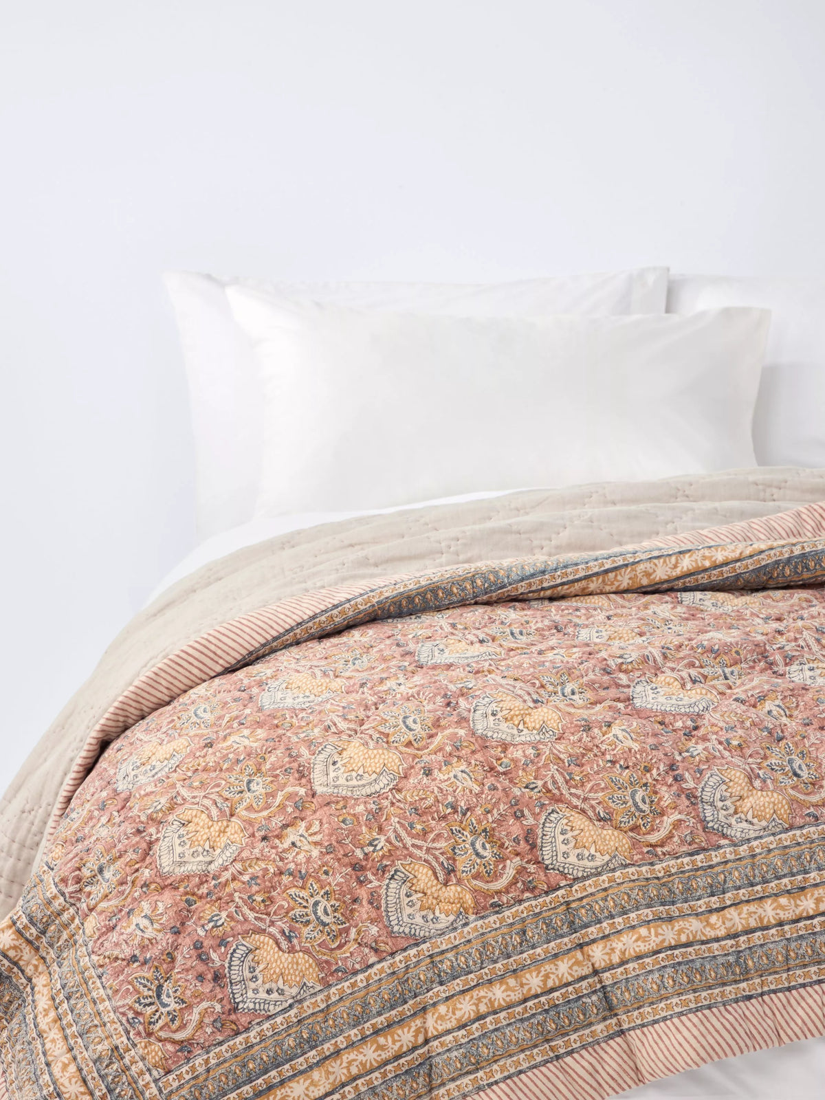 John Lewis lotus block print quilt multi king size, UK version