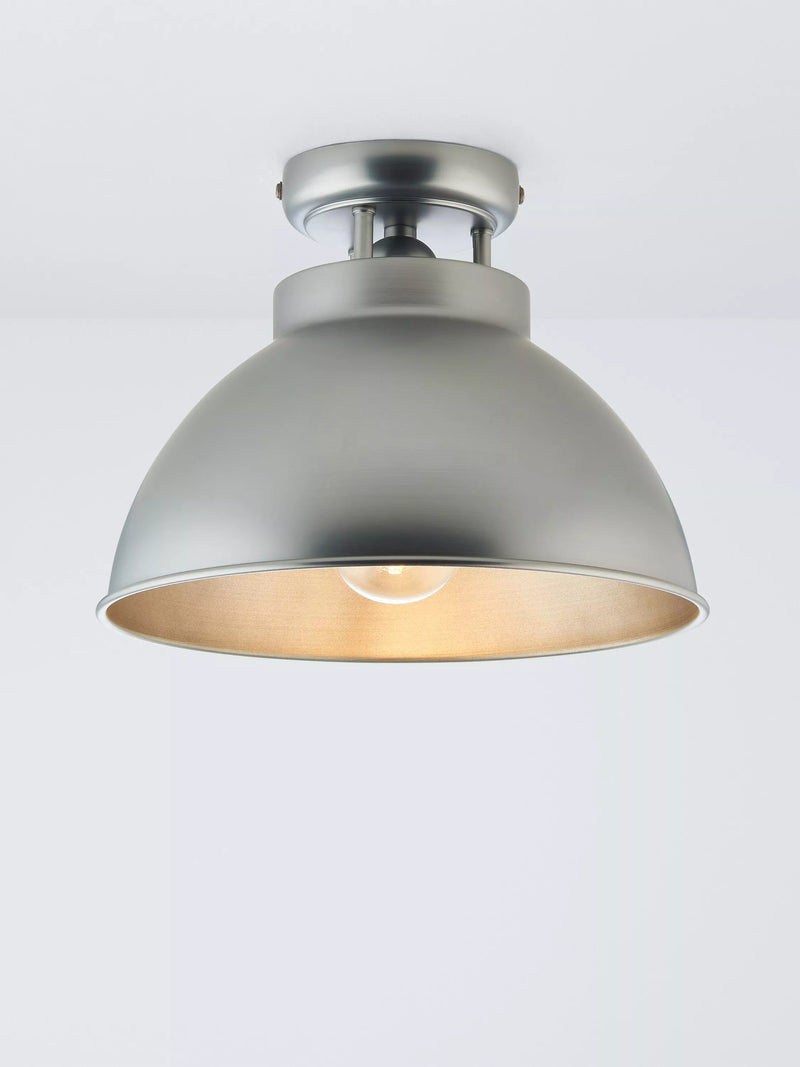 John Lewis Baldwin Semi Flush Ceiling Light, 19cm Drop, Brushed Metallic