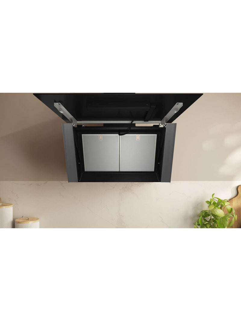 Neff N90 angled chimney cooker hood in black glass, UK version