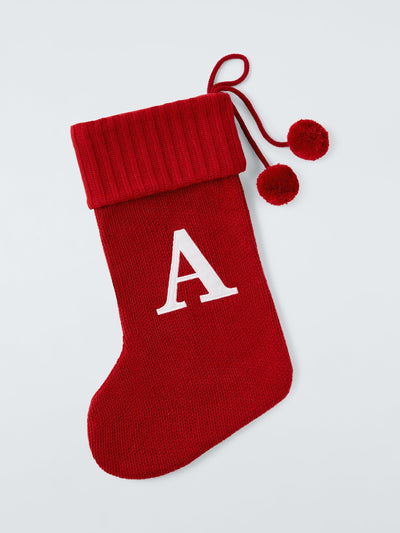 John Lewis Knitted Alphabet Christmas Stocking with Pom Poms, 55cm- Buy online at McGrocer