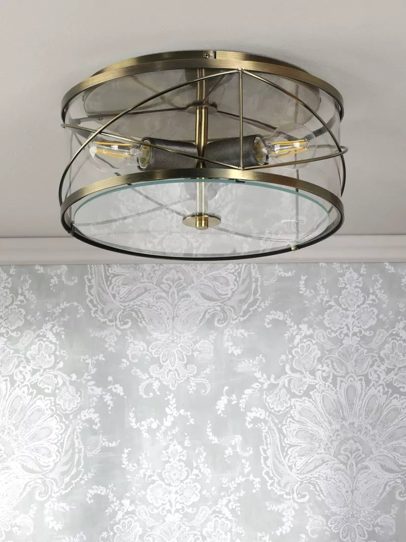 Laura Ashley Beckworth 3 light flush ceiling light in metallic brass, imported from the UK