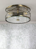 Laura Ashley Beckworth 3 light flush ceiling light in metallic brass, imported from the UK