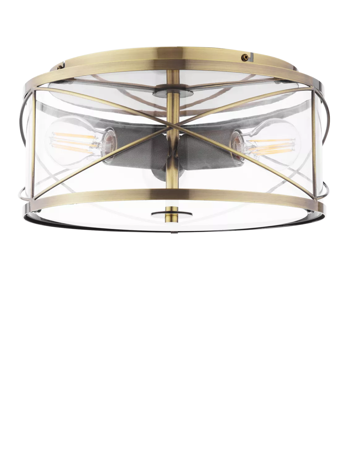 Laura Ashley Beckworth 3 light flush ceiling light in metallic brass, imported from the UK