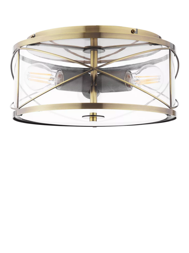 Laura Ashley Beckworth 3 light flush ceiling light in metallic brass, imported from the UK