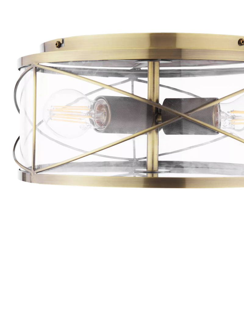 Laura Ashley Beckworth 3 light flush ceiling light in metallic brass, imported from the UK