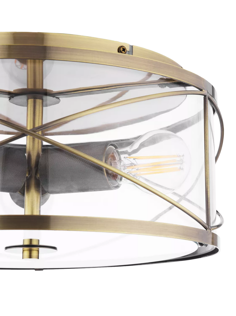 Laura Ashley Beckworth 3 light flush ceiling light in metallic brass, imported from the UK