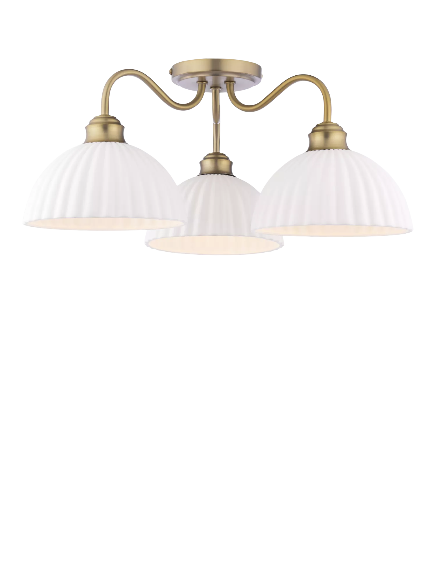 Laura Ashley Durford 3 arm semi-flush ceiling light in metallic bronze, imported from the UK