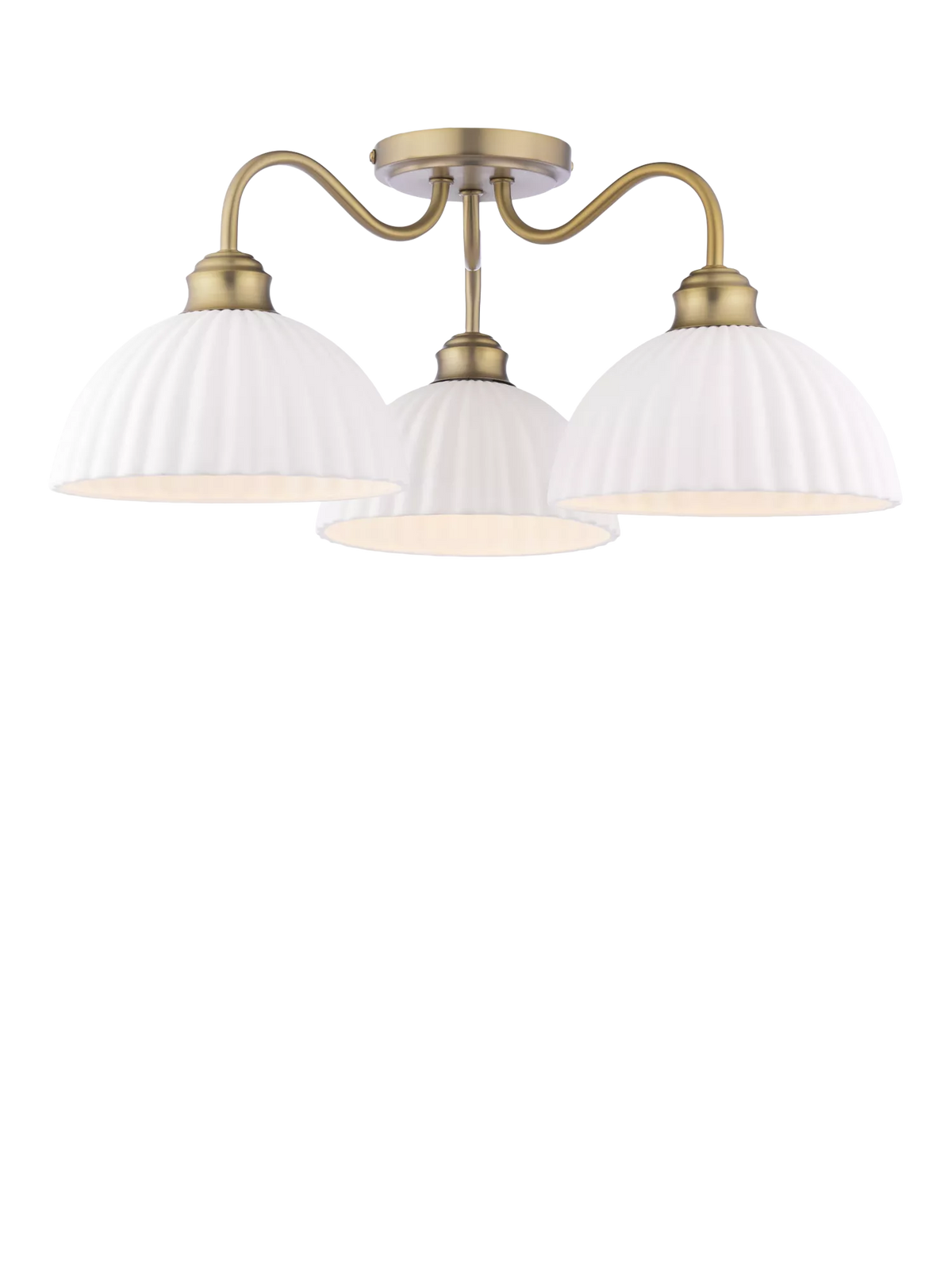 Laura Ashley Durford 3 arm semi-flush ceiling light in metallic bronze, imported from the UK