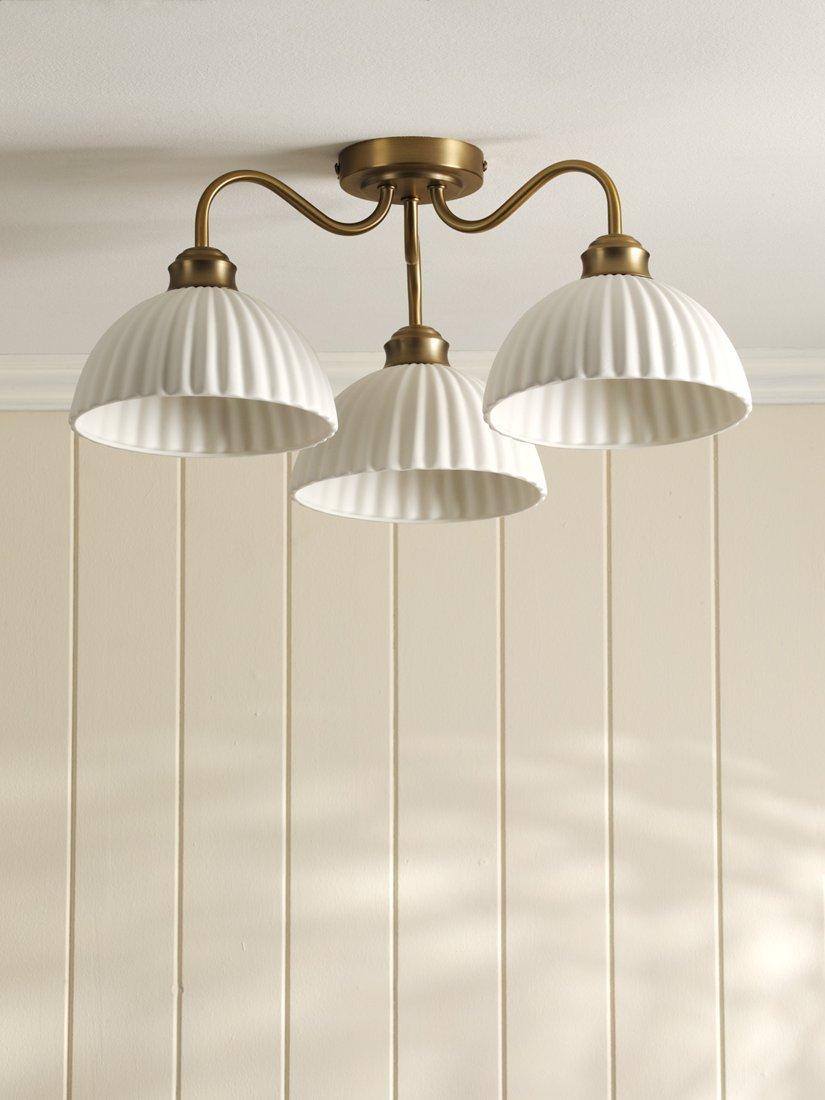 Laura Ashley Durford 3 arm semi-flush ceiling light in metallic bronze, imported from the UK