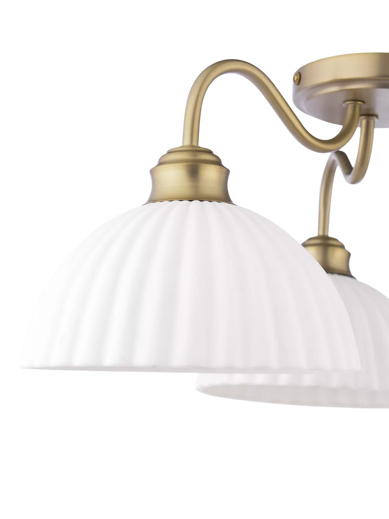 Laura Ashley Durford 3 arm semi-flush ceiling light in metallic bronze, imported from the UK