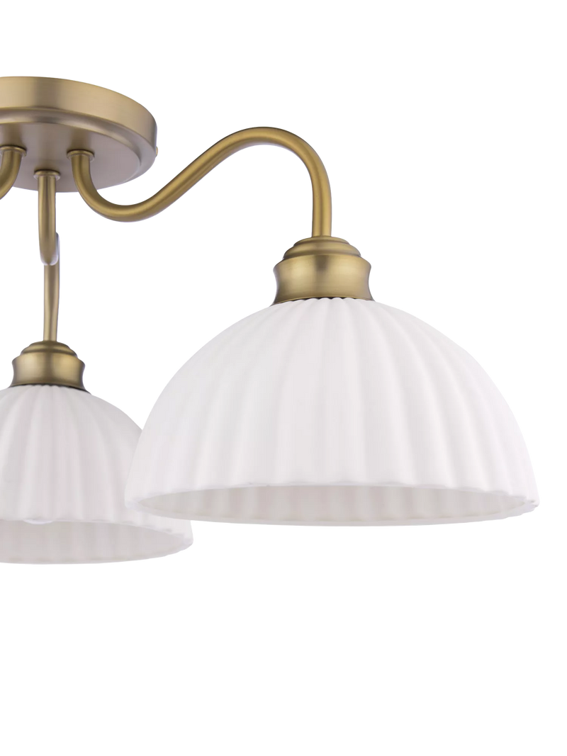 Laura Ashley Durford 3 arm semi-flush ceiling light in metallic bronze, imported from the UK